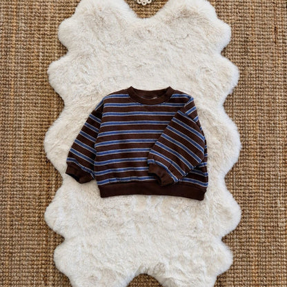 Toddler FW26 Stripe Long Sleeve Brushed Cotton Sweatshirt (1-7y) - Brown kids outfit
