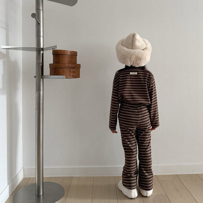 Toddler FW26 Stripe Mock Neck Long Sleeve Top (1-7y) - Brown kids outfit
