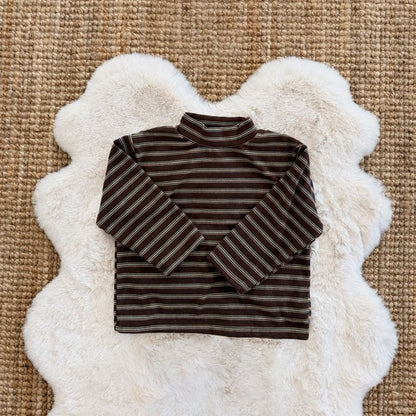 Toddler FW26 Stripe Mock Neck Long Sleeve Top (1-7y) - Brown kids outfit