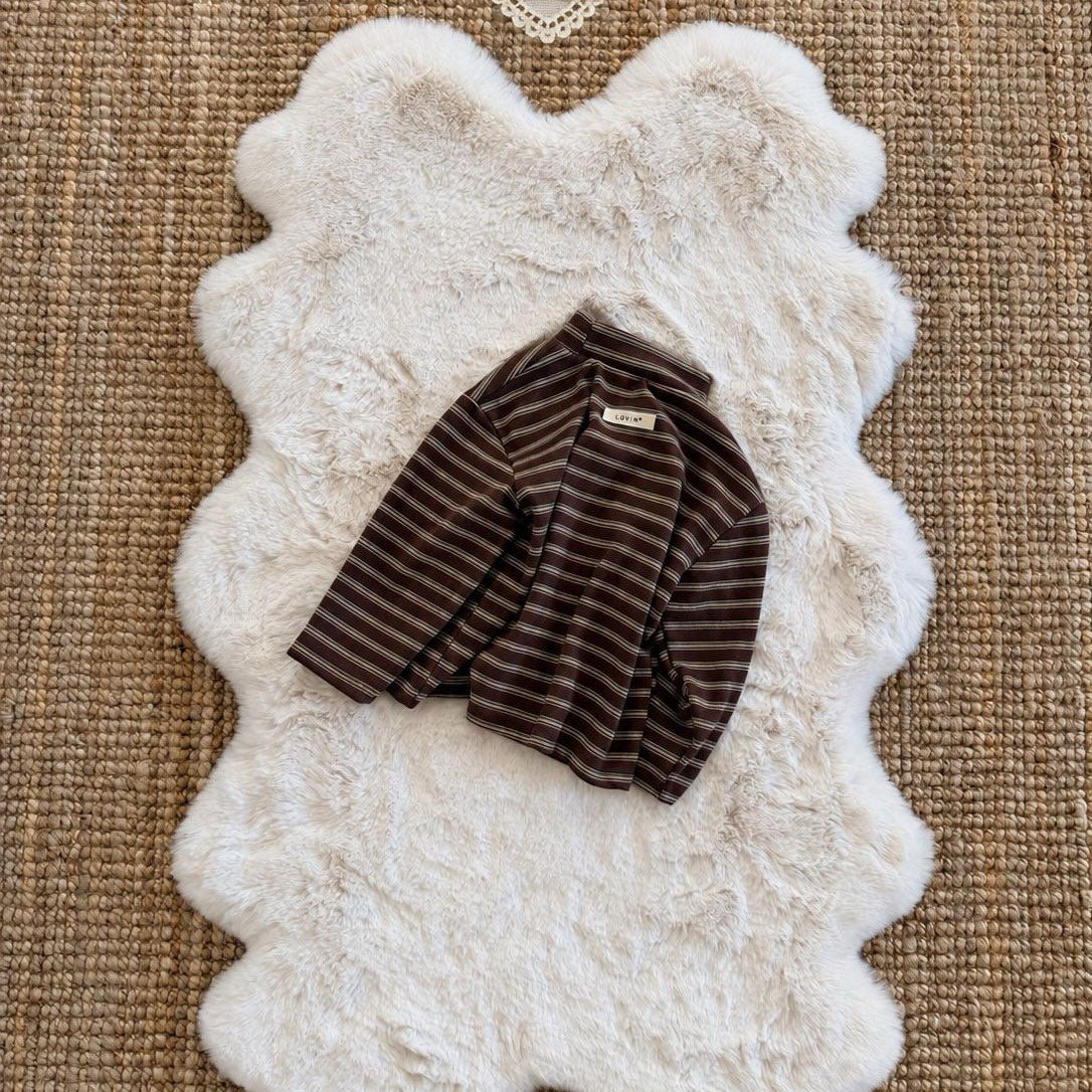 Toddler FW26 Stripe Mock Neck Long Sleeve Top (1-7y) - Brown kids outfit