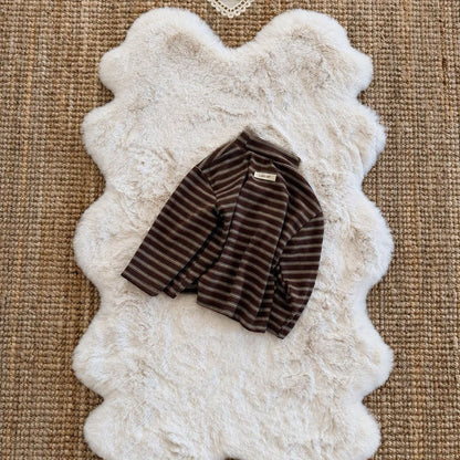 Toddler FW26 Stripe Mock Neck Long Sleeve Top (1-7y) - Brown kids outfit