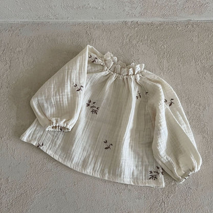 Toddler Gauze Cotton Floral Embroidery Puff Sleeve Top (1 - 6y) - Ivory kids outfit