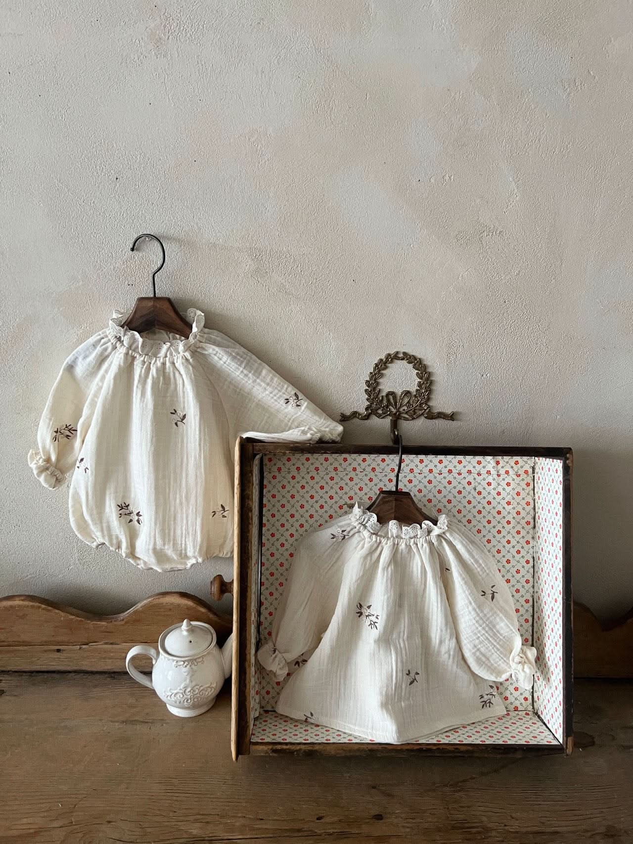Toddler Gauze Cotton Floral Embroidery Puff Sleeve Top (1 - 6y) - Ivory kids outfit