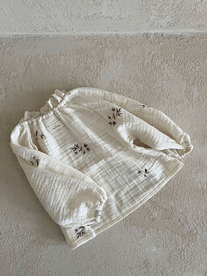 Toddler Gauze Cotton Floral Embroidery Puff Sleeve Top (1 - 6y) - Ivory kids outfit