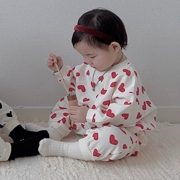 Toddler Heart Print Long Sleeve Sweatshirt and Jogger Pants Set (1 - 6y) - Ivory kids outfit