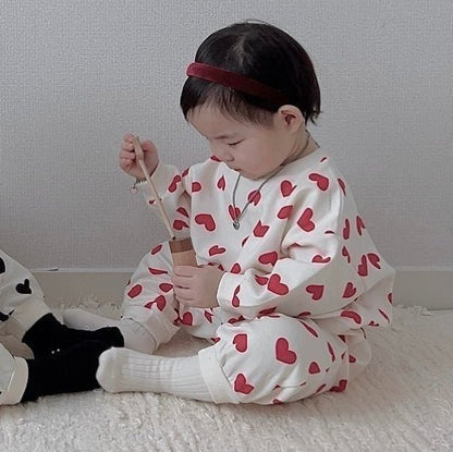 Toddler Heart Print Long Sleeve Sweatshirt and Jogger Pants Set (1 - 6y) - Ivory kids outfit