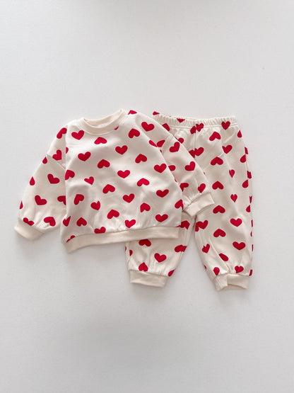 Toddler Heart Print Long Sleeve Sweatshirt and Jogger Pants Set (1 - 6y) - Ivory kids outfit