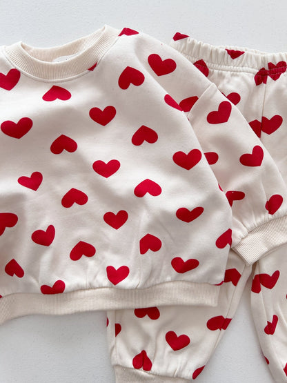 Toddler Heart Print Long Sleeve Sweatshirt and Jogger Pants Set (1 - 6y) - Ivory kids outfit