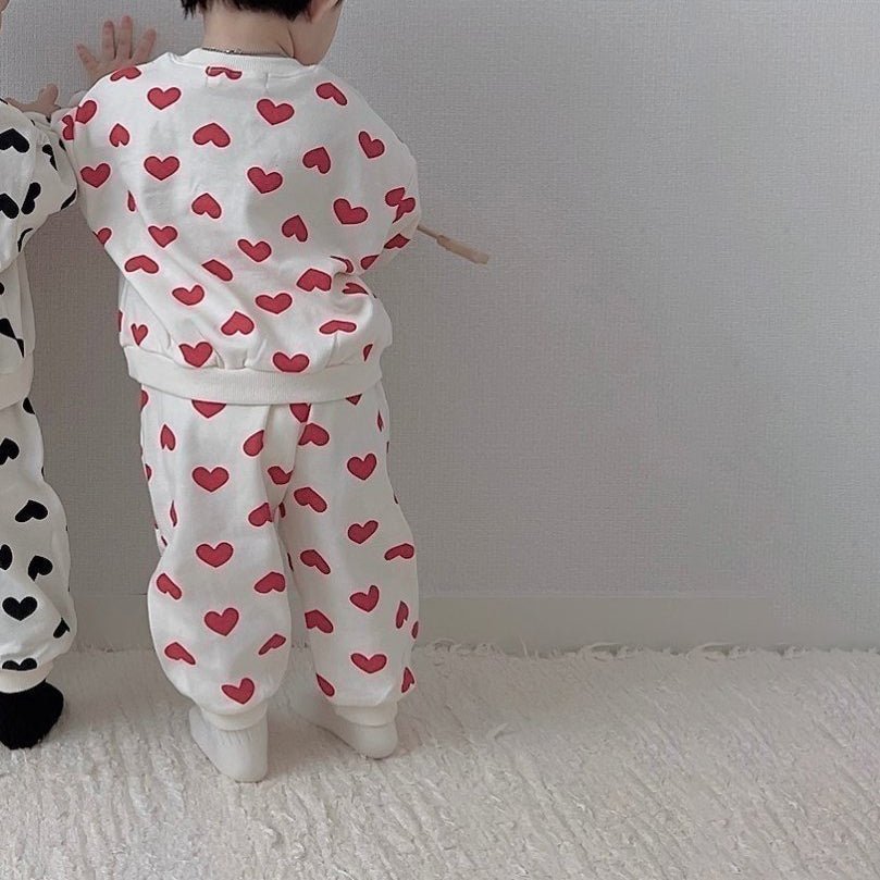Toddler Heart Print Long Sleeve Sweatshirt and Jogger Pants Set (1 - 6y) - Ivory kids outfit