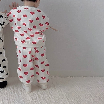 Toddler Heart Print Long Sleeve Sweatshirt and Jogger Pants Set (1 - 6y) - Ivory kids outfit
