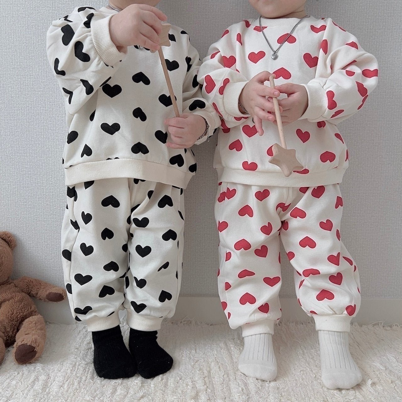 Toddler Heart Print Long Sleeve Sweatshirt and Jogger Pants Set (1 - 6y) - Ivory kids outfit