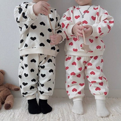 Toddler Heart Print Long Sleeve Sweatshirt and Jogger Pants Set (1 - 6y) - Ivory kids outfit