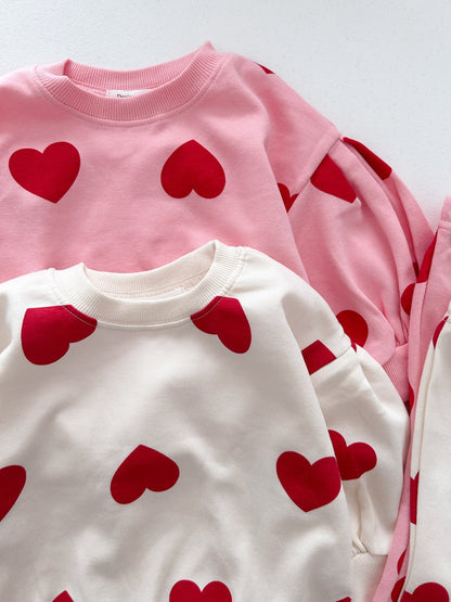 Toddler Heart Print Puff Sleeve Sweatshirt and Flare Pants Set (1 - 7y) - 2 Colors kids outfit