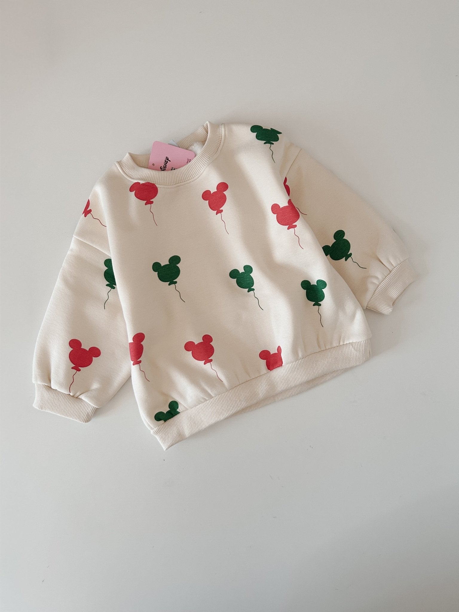 Toddler Holiday Mickey Balloon Print Brushed Fabric Long Sleeve Sweatshirt and Jogger Pants Set (1 - 2y) - Cream kids outfit