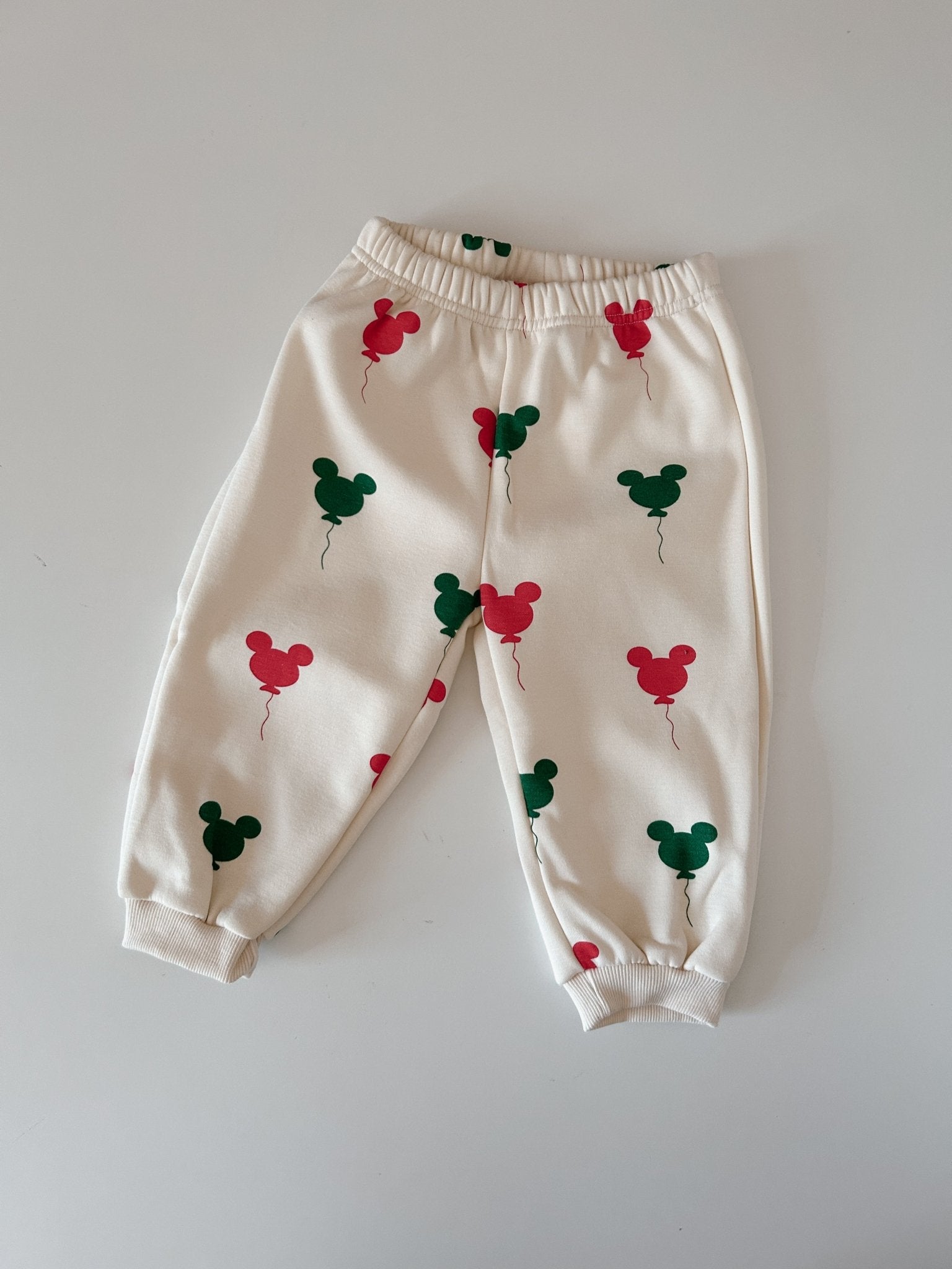 Toddler Holiday Mickey Balloon Print Brushed Fabric Long Sleeve Sweatshirt and Jogger Pants Set (1 - 2y) - Cream kids outfit