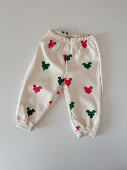Toddler Holiday Mickey Balloon Print Brushed Fabric Long Sleeve Sweatshirt and Jogger Pants Set (1 - 2y) - Cream kids outfit