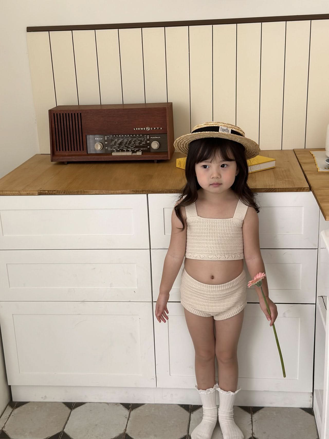 Toddler Knit Bikini Top and Bottom 2 Piece Set (2 - 5y) - Beige kids outfit