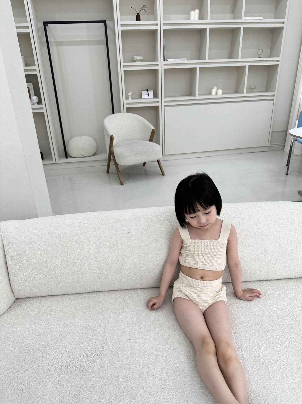 Toddler Knit Bikini Top and Bottom 2 Piece Set (2 - 5y) - Beige kids outfit