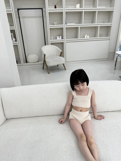 Toddler Knit Bikini Top and Bottom 2 Piece Set (2 - 5y) - Beige kids outfit