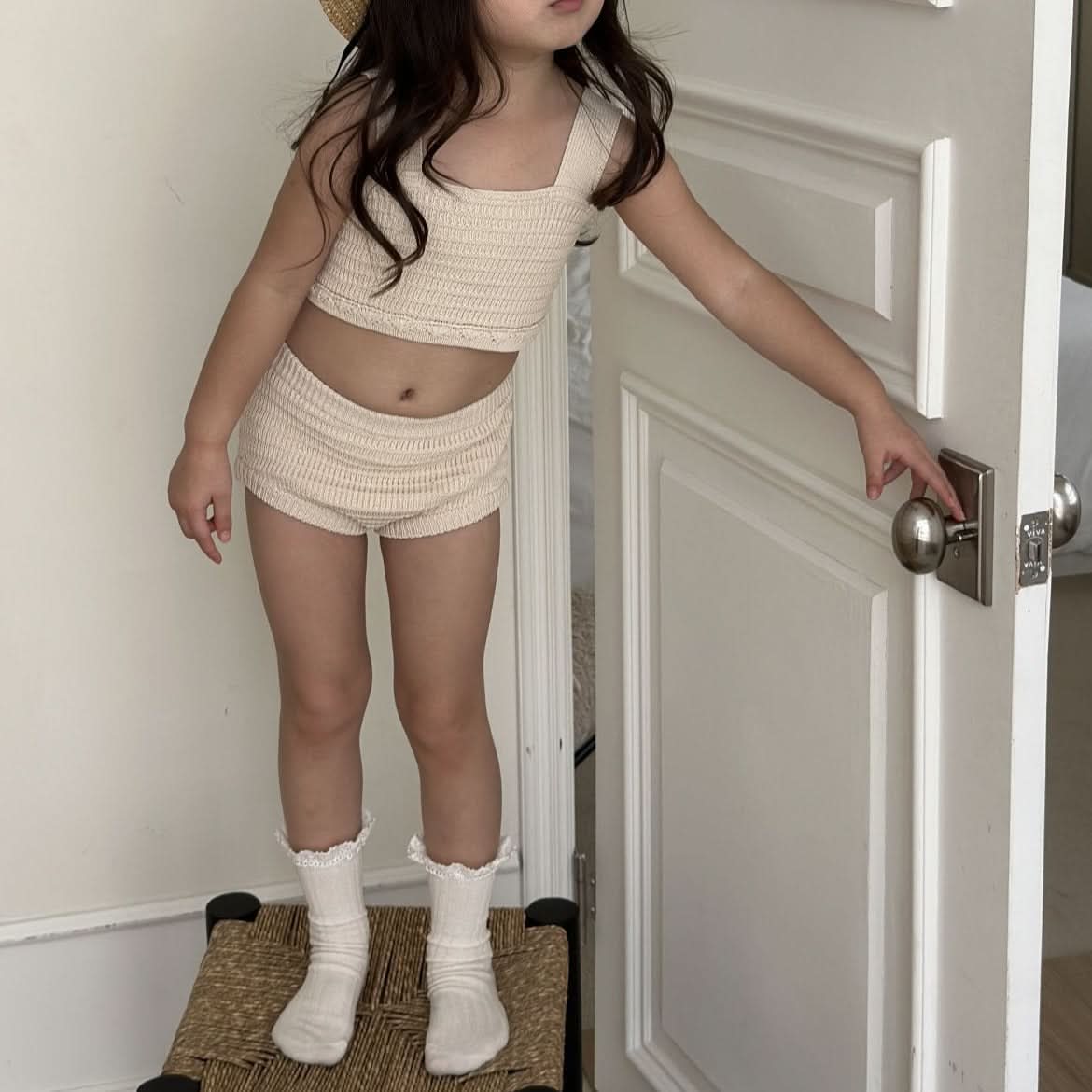 Toddler Knit Bikini Top and Bottom 2 Piece Set (2 - 5y) - Beige kids outfit