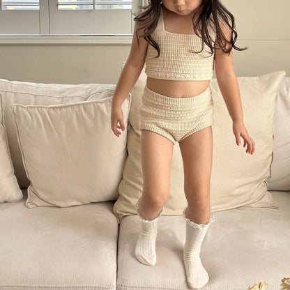 Toddler Knit Bikini Top and Bottom 2 Piece Set (2 - 5y) - Beige kids outfit