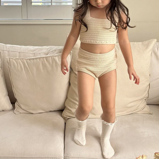 Toddler Knit Bikini Top and Bottom 2 Piece Set (2 - 5y) - Beige kids outfit