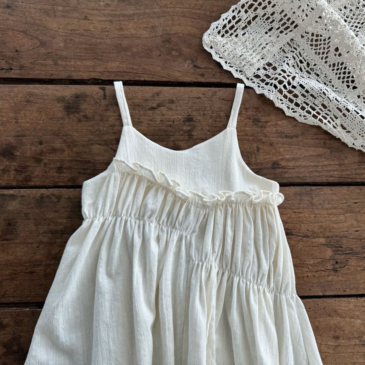 Toddler LaCamel Frill Trim Sleeveless Dress (1 - 6y) - Ivory kids outfit