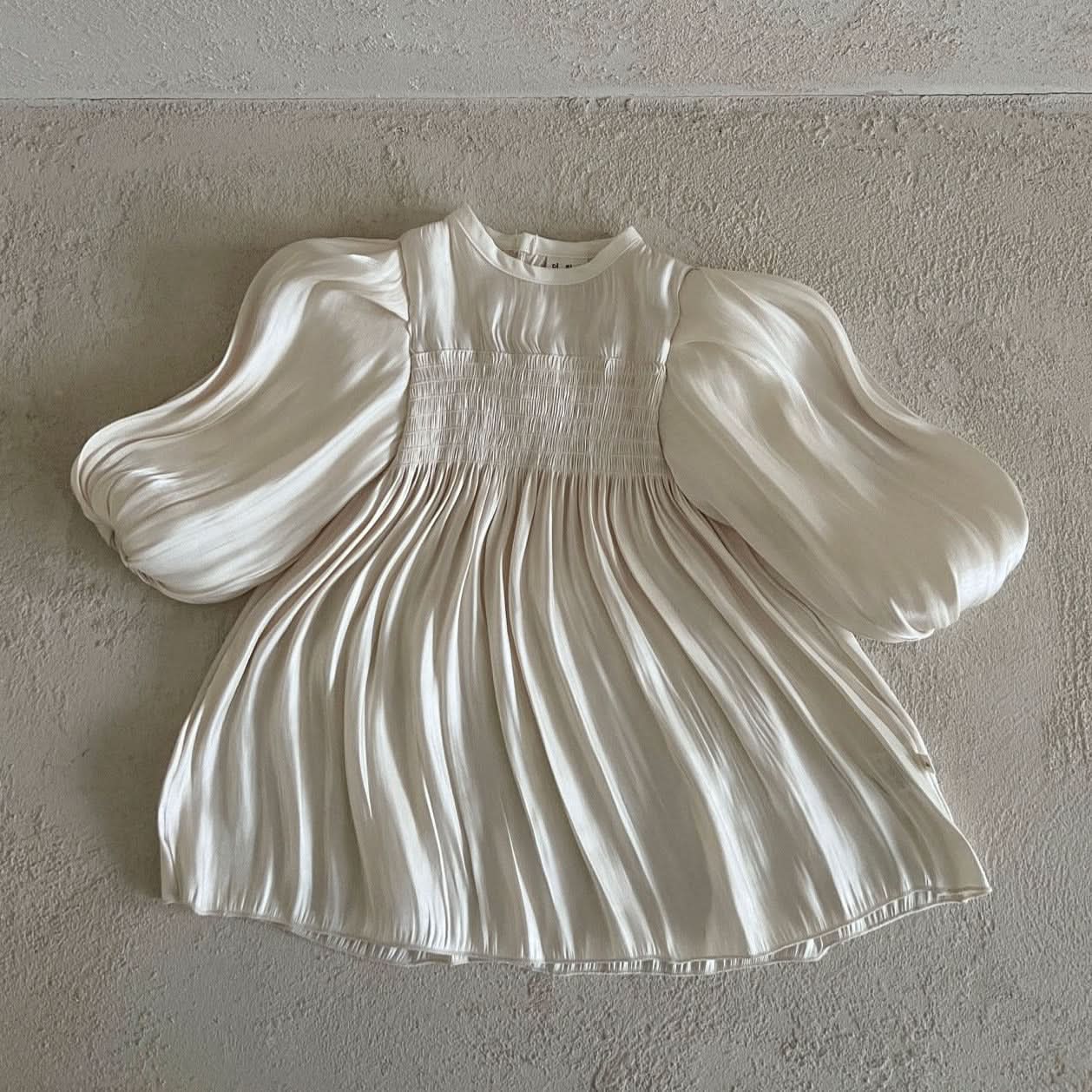 Toddler Lala Smocked Bodice Long Sleeve Satin Dress (1 - 6y) - Ivory kids outfit