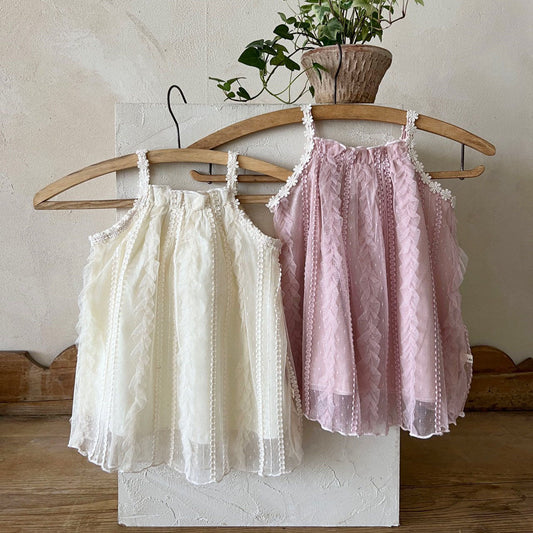 Toddler Lala SS25 Flower Strap Lace Bubble Dress (1 - 6y) - 2 Colors kids outfit
