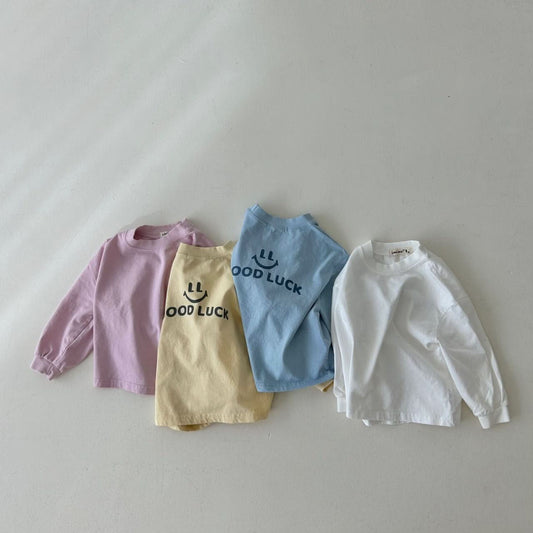 Toddler Land S24 Long Sleeve 'GOOD LUCK' Tee (4m - 6y) - 4 Colors kids outfit