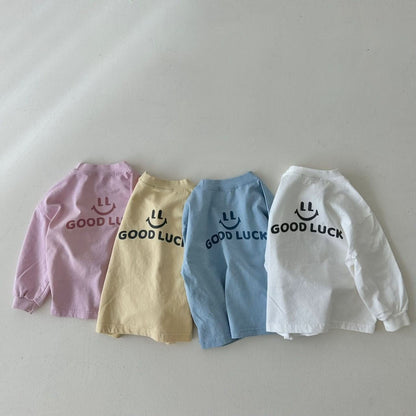 Toddler Land S24 Long Sleeve 'GOOD LUCK' Tee (4m - 6y) - 4 Colors kids outfit