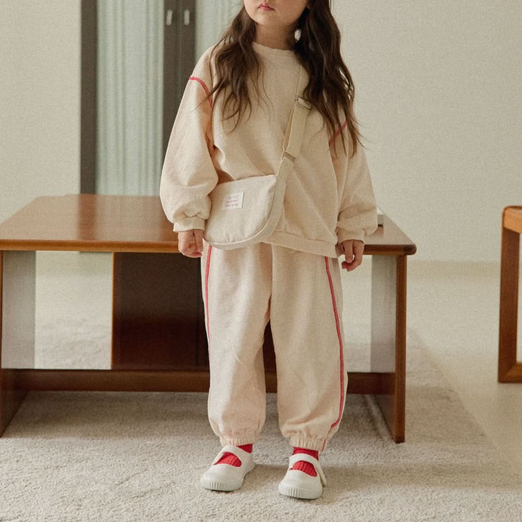Toddler Land S25 Contrast Shoulder Stitch Long Sleeve Sweatshirt and Jogger Pants (1 - 6y) - 3 Colors kids outfit