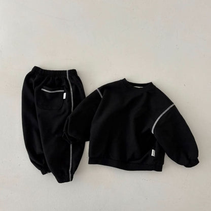 Toddler Land S25 Contrast Shoulder Stitch Long Sleeve Sweatshirt and Jogger Pants (1 - 6y) - 3 Colors kids outfit
