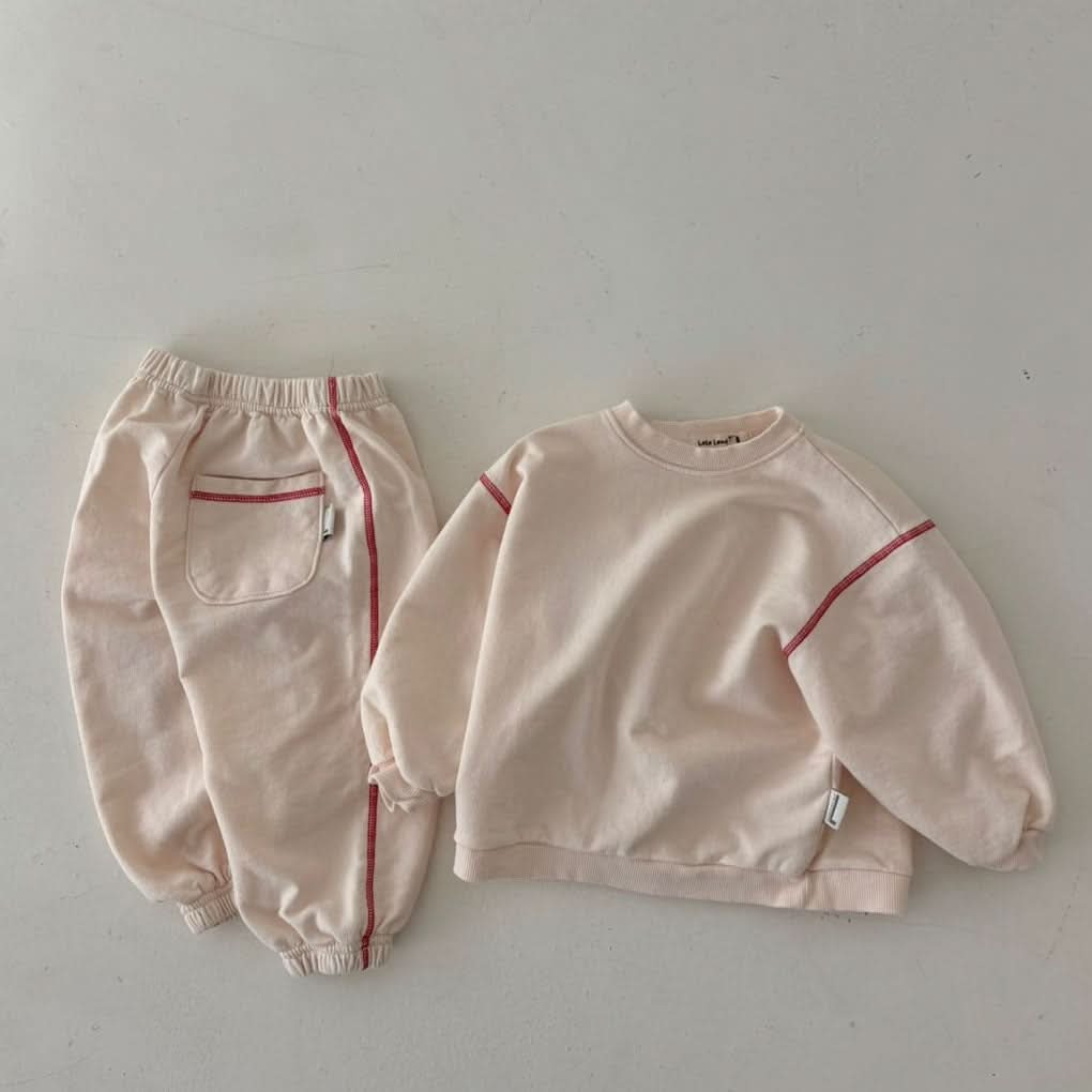 Toddler Land S25 Contrast Shoulder Stitch Long Sleeve Sweatshirt and Jogger Pants (1 - 6y) - 3 Colors kids outfit