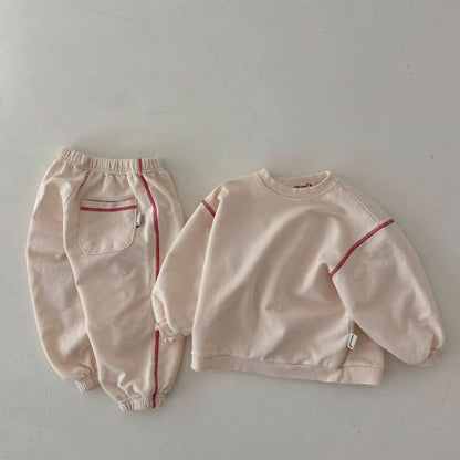 Toddler Land S25 Contrast Shoulder Stitch Long Sleeve Sweatshirt and Jogger Pants (1 - 6y) - 3 Colors kids outfit