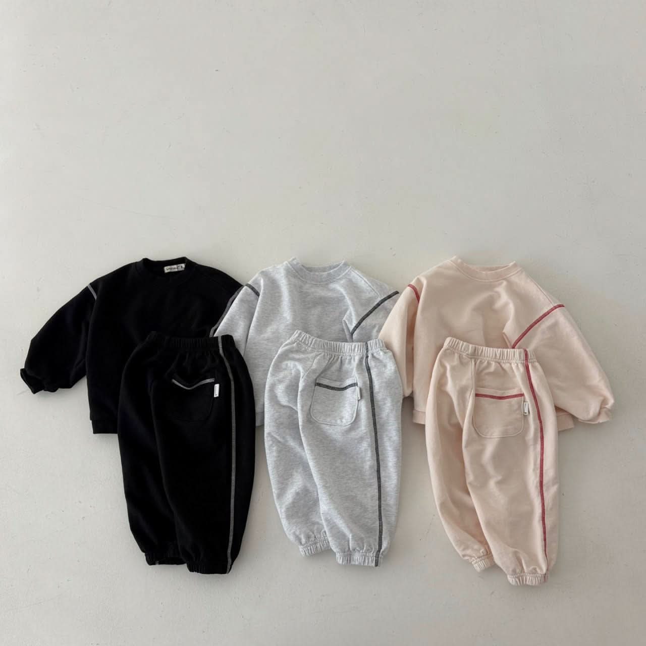 Toddler Land S25 Contrast Shoulder Stitch Long Sleeve Sweatshirt and Jogger Pants (1 - 6y) - 3 Colors kids outfit