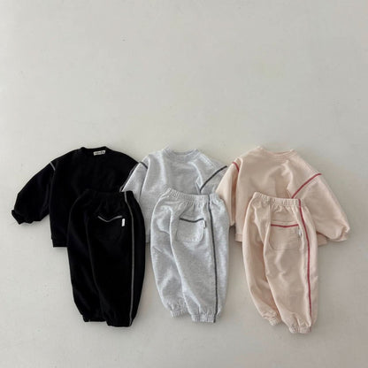 Toddler Land S25 Contrast Shoulder Stitch Long Sleeve Sweatshirt and Jogger Pants (1 - 6y) - 3 Colors kids outfit