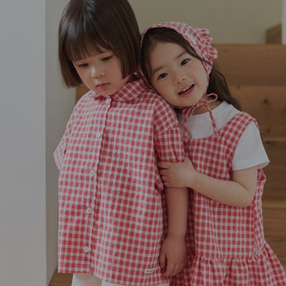 Toddler Land SS26 Peter Pan Collar Plaid Short Sleeve Shirt (1 - 6y) - Red - AT NOON STORE