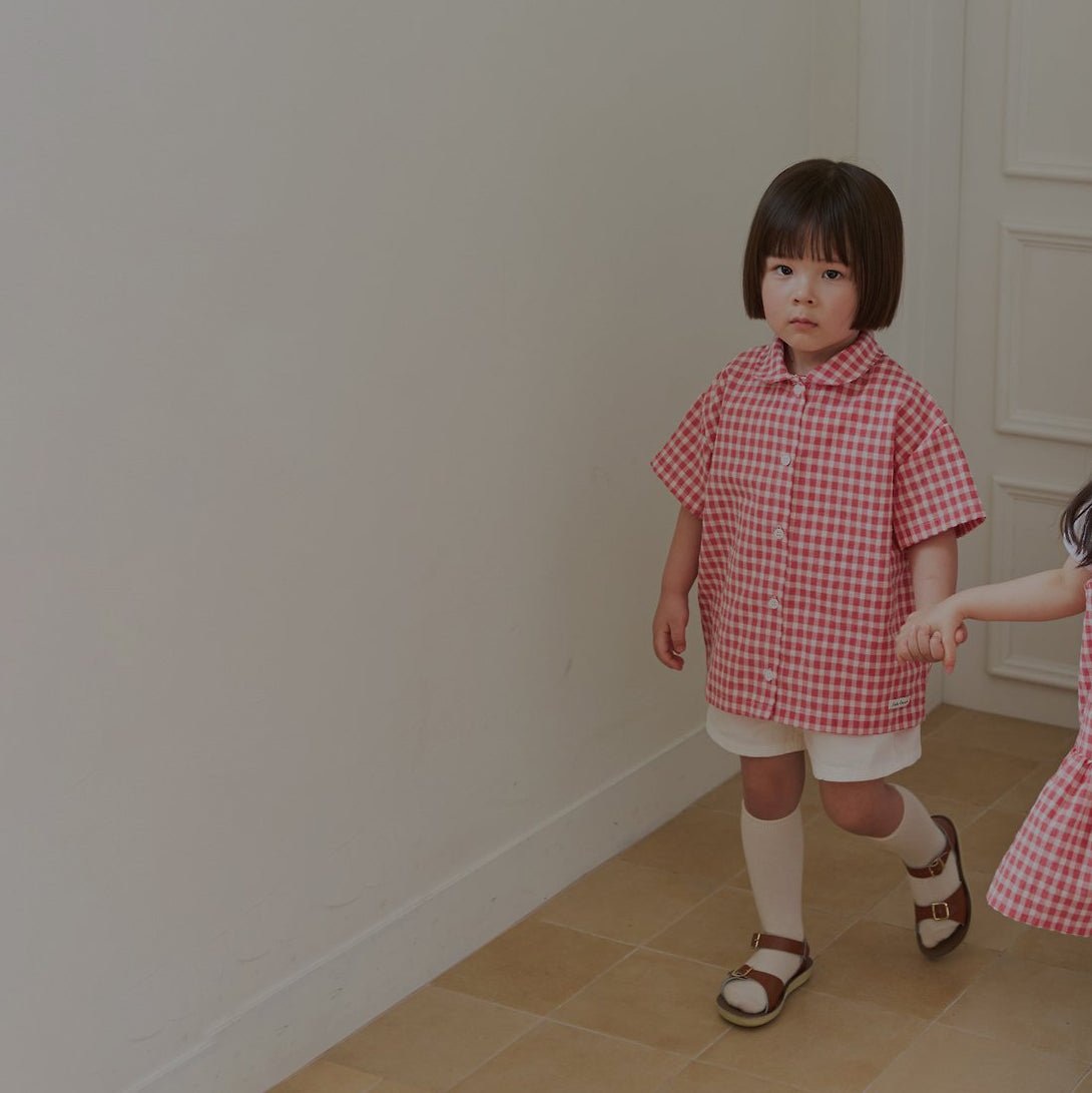 Toddler Land SS26 Peter Pan Collar Plaid Short Sleeve Shirt (1 - 6y) - Red - AT NOON STORE