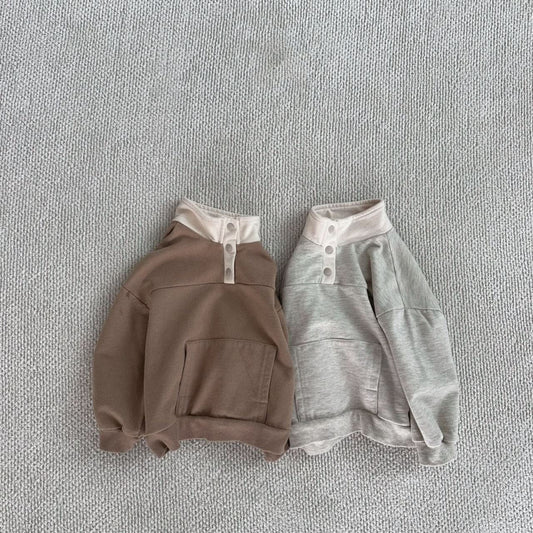 Toddler Long Sleeve Hight Neck Button Sweatshirt (1 - 6y) - 2 Colors kids outfit