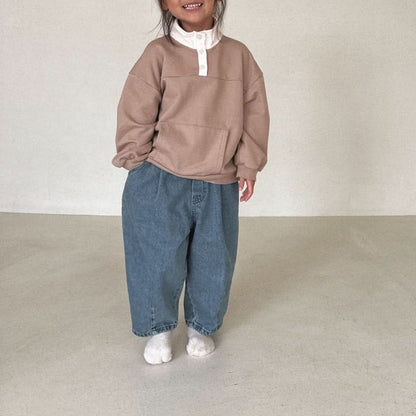Toddler Long Sleeve Hight Neck Button Sweatshirt (1 - 6y) - 2 Colors kids outfit