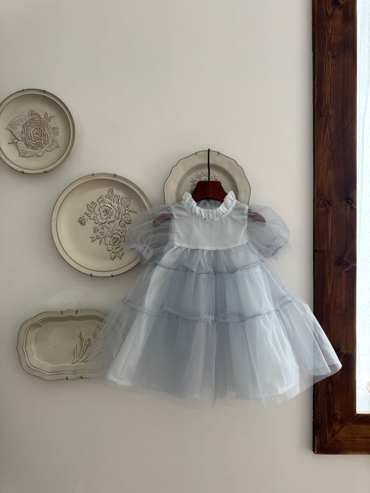 Toddler Marron Short Puff Sleeve Organza Dress (8m - 6y) - 2 Colors kids outfit