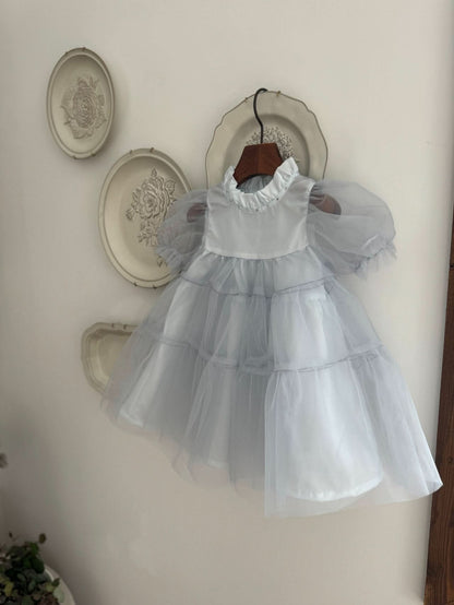 Toddler Marron Short Puff Sleeve Organza Dress (8m - 6y) - 2 Colors kids outfit