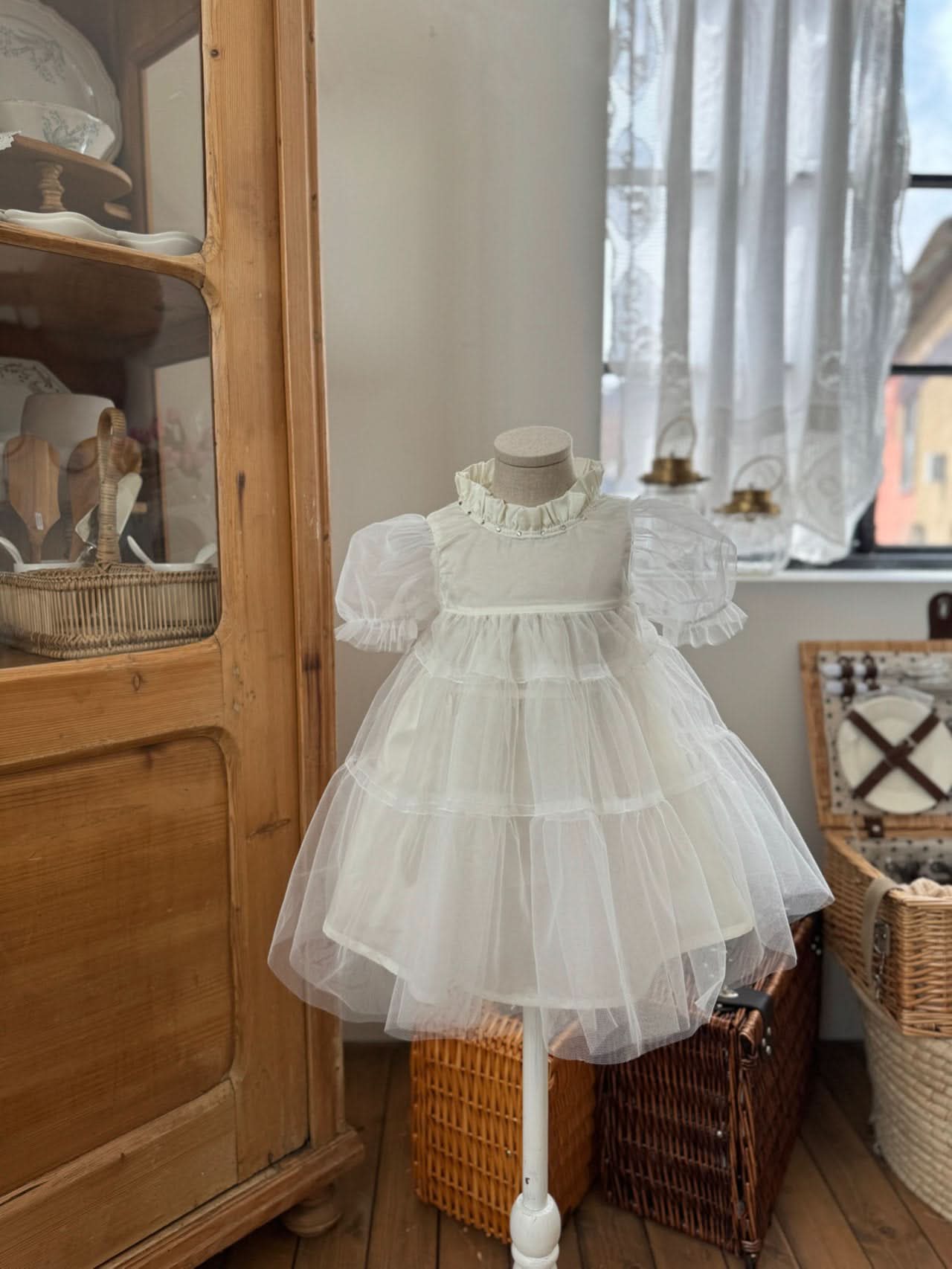 Toddler Marron Short Puff Sleeve Organza Dress (8m - 6y) - 2 Colors kids outfit