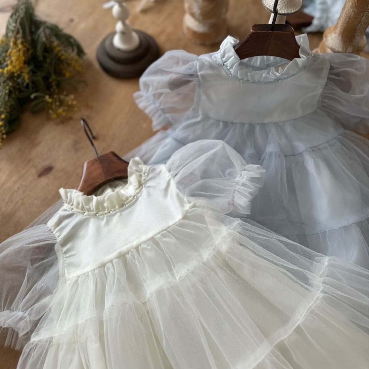 Toddler Marron Short Puff Sleeve Organza Dress (8m - 6y) - 2 Colors kids outfit