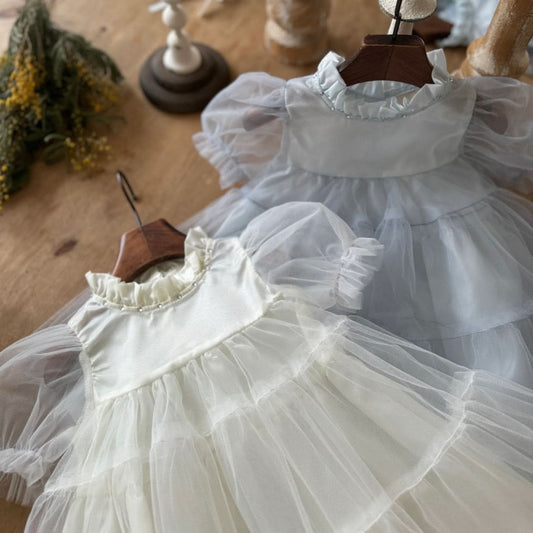 Toddler Marron Short Puff Sleeve Organza Dress (8m - 6y) - 2 Colors kids outfit