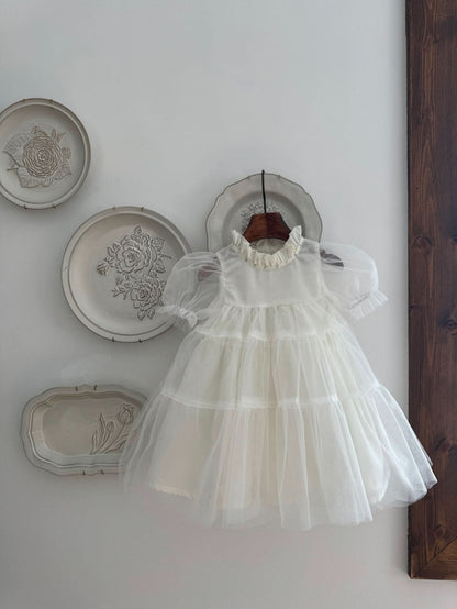 Toddler Marron Short Puff Sleeve Organza Dress (8m - 6y) - 2 Colors kids outfit