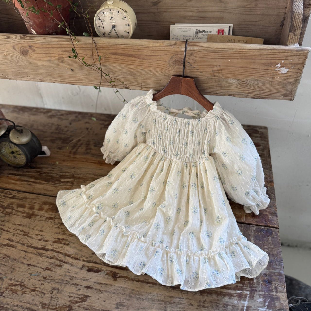 Toddler Marron SP26 Floral Puff Sleeve Smocked Bodice Dress (8m - 6y) - Blue Floral - AT NOON STORE