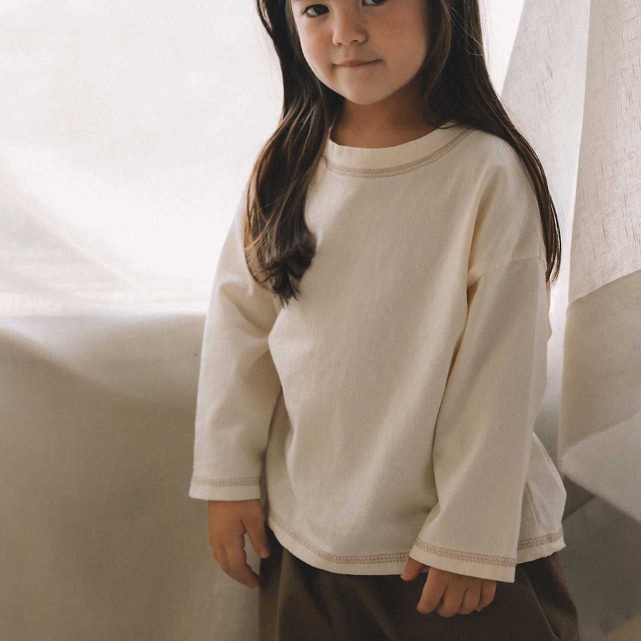 Toddler Mel F26 Stitch Detail Long Sleeve Top (1-8y) - 3 Colors kids outfit
