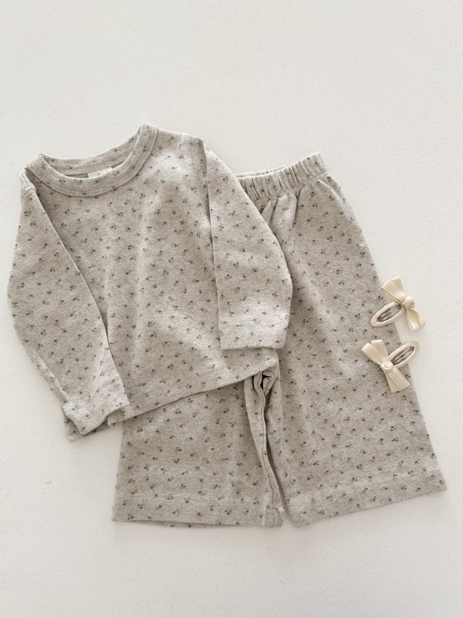 Toddler Mel SP26 Floral Pointelle Long Sleeve Tee and Wide Pants Set (1 - 8y) - 2 Colors - AT NOON STORE